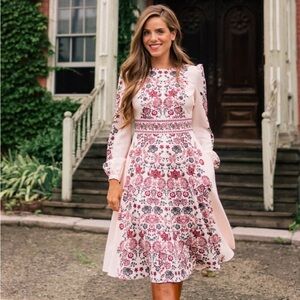 Gal Meets Glam Chloe Floral Border Print A-Line Dress